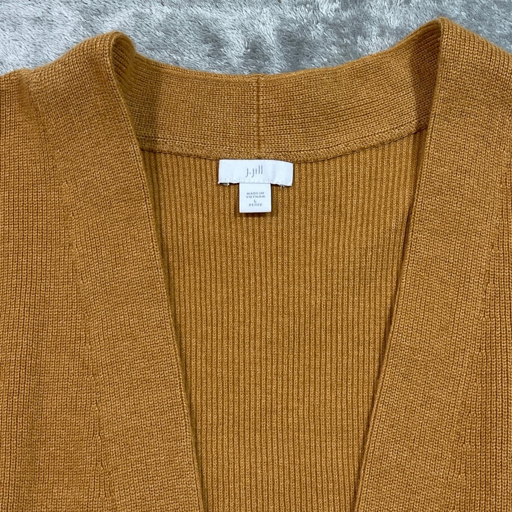 J. Jill‎ Cardigan Vest Women L Petite Brown Ribbed Knit Open Front Cotton Blend